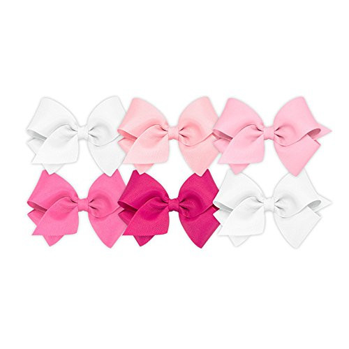 Wee Ones Girls' 6 Piece Set Solid Grosgrain Variety Pack on a WeeStay No-Slip Hair Clip, Small, White, Light Pink, Pearl, Hot Pink, Shocking Pink | Amazon (US)