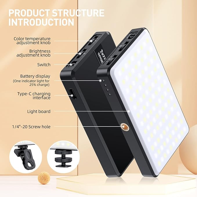 120 LED Phone Light, Selfie Light for iPhone, 5000Mah Rechargeable Clip Video Light for Phone, Ca... | Amazon (US)