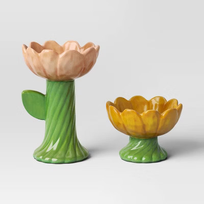 Set of 2 Easter Ceramic Flower Candle Holders - Threshold™ | Target