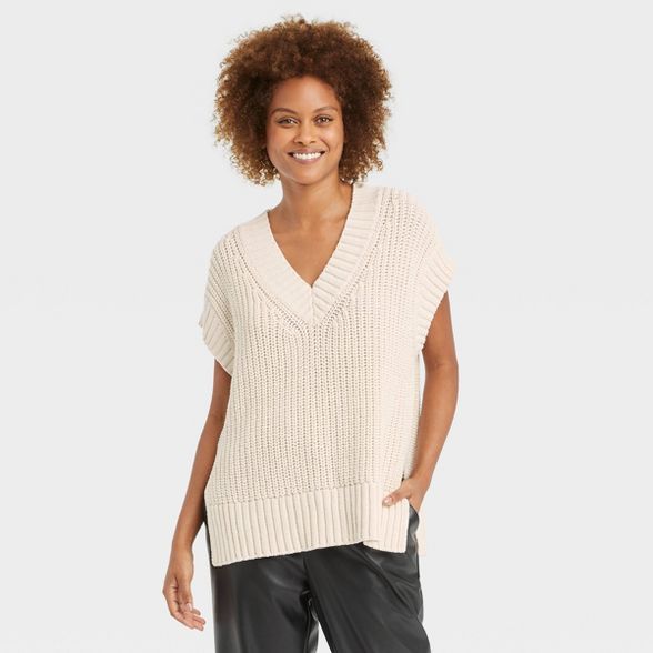 Women&#39;s V-Neck Sweater Vest - A New Day&#8482; Cream S | Target