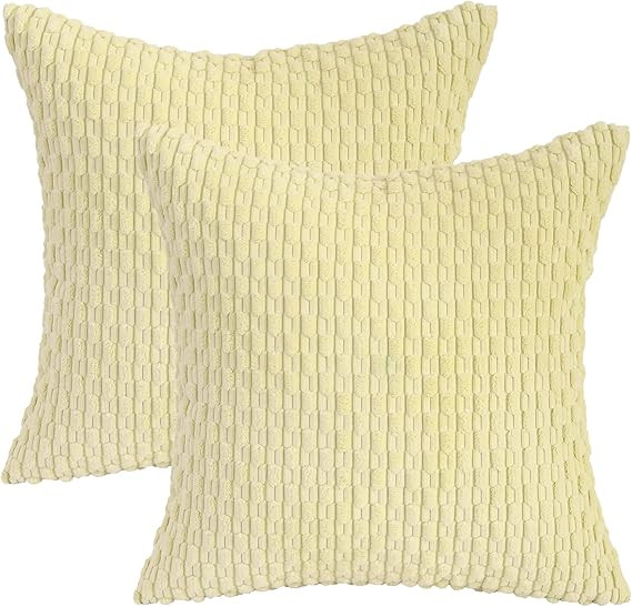 Tosleo Light Yellow Boho Throw Pillow Covers 18x18 Pack of 2 Soft Corduroy Decorative Striped Pil... | Amazon (US)