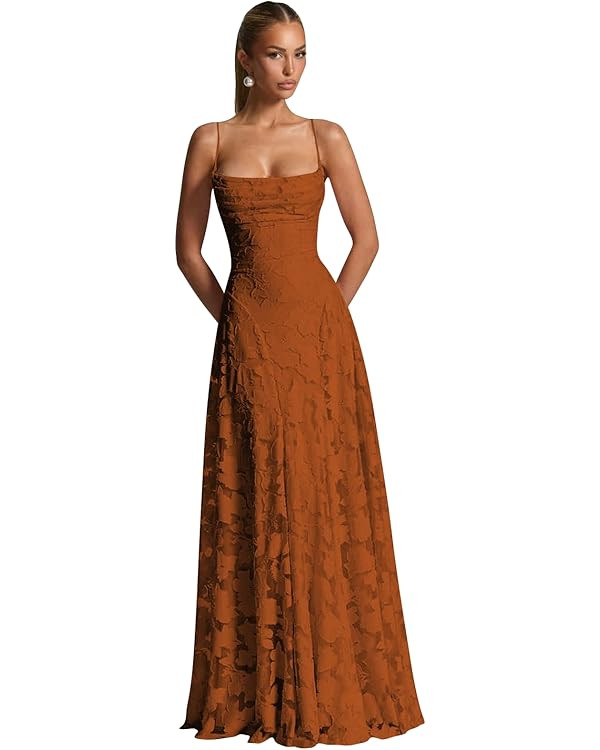 SOLODISH Spaghetti Straps Floral Lace Bridesmaid Dresses Long A Line Formal Evening Party Dress | Amazon (US)