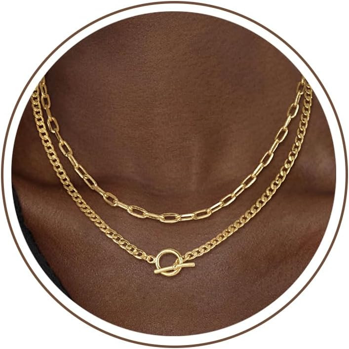 CHESKY 14K Gold Plated Layered Chain Necklace for Women | Amazon (US)