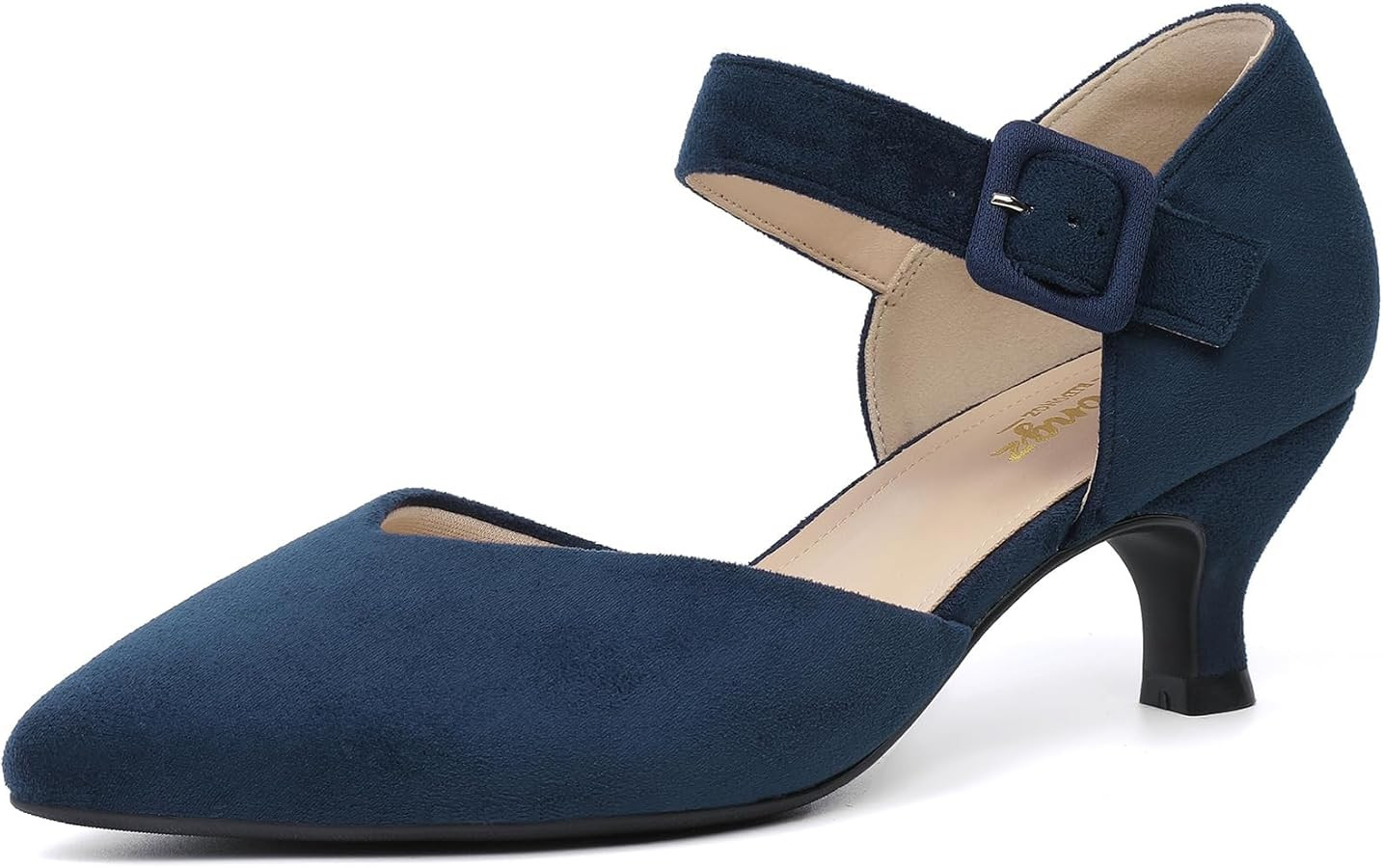 RIBONGZ Comfortable Kitten Heels for Women Pointed Closed Toe Ankle Strap Buckle Heels Slip on Lo... | Amazon (US)