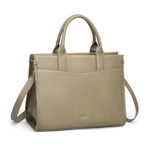 befen Genuine Leater Tote Bag, Medium Satchel Bags for Women with Top-handle, Womens Purses and Handbags Shoulder Crossbody Designer Satchel Handbags with Zipper Crossbody Strap,Taupe | Amazon (US)