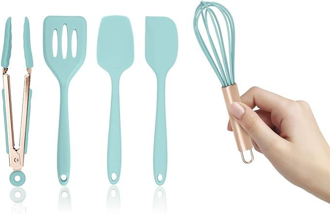 Cook With Color Set of Five Aqua and Rose Gold Silicone MINI Kitchen Utensil Set | Amazon (US)
