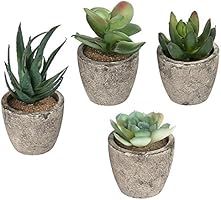 MyGift Assorted Decorative Artificial Succulent Plants with Gray Pots, Set of 4 | Amazon (US)