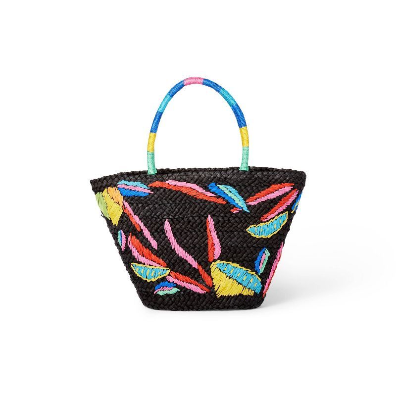 Abstract Lemon Print Woven Straw Tote - Tabitha Brown for Target Black | Target