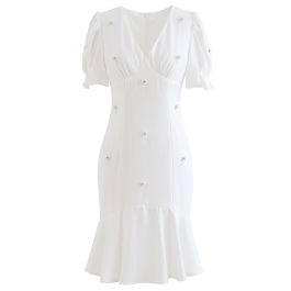 Crystal Embellished Frilling Dress in White | Chicwish