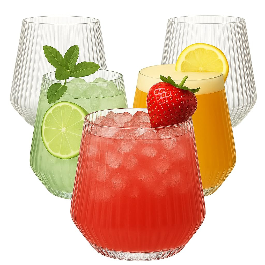 36 count Origami Ripple Unbreakable Stemless Plastic Wine Champagne Whiskey Glasses Elegant Durab... | Amazon (US)