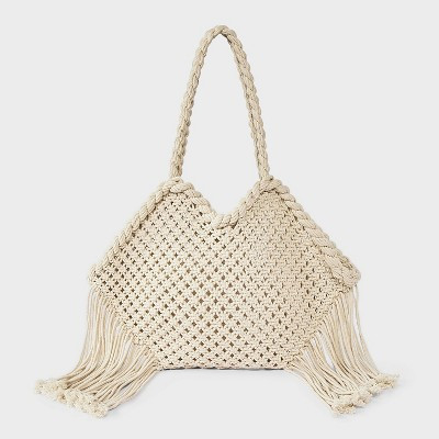Cotton Macrame Fringe Tote Bag - Universal Thread™ Cream | Target