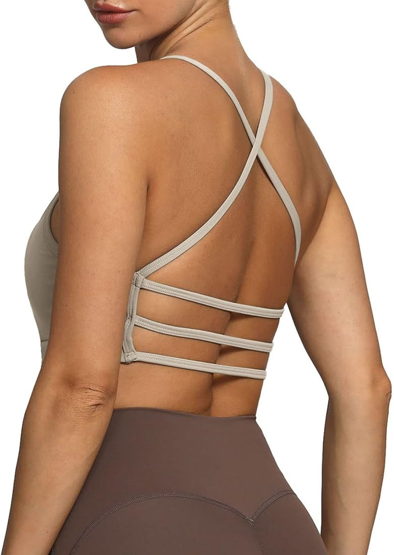 Aoxjox Women's Workout Sports Bras Fitness Backless Padded Amor Low Impact Bra Yoga Crop Tank Top | Amazon (US)