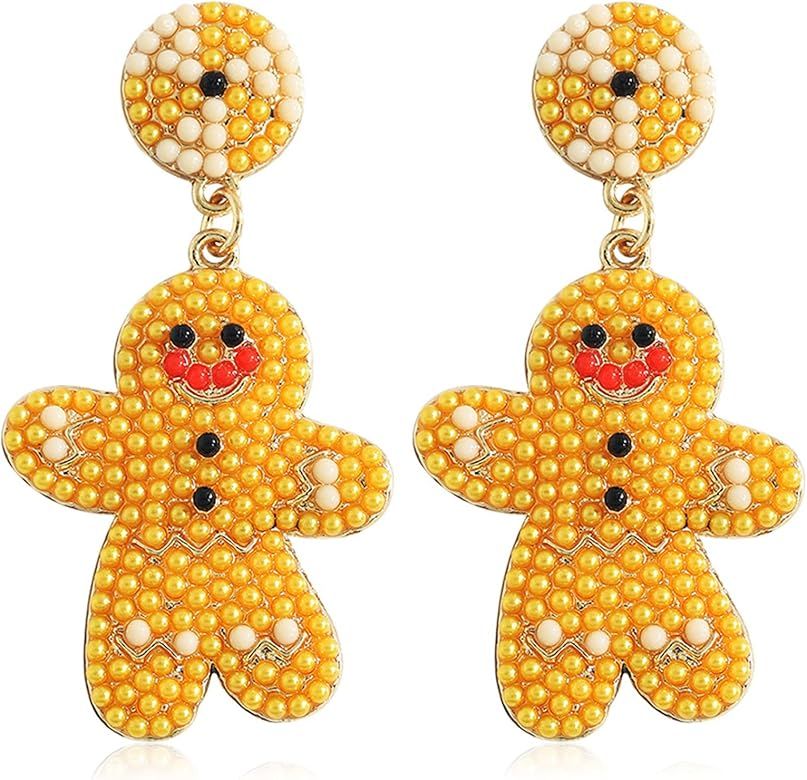 Gingerbread Bead Dangle Earrings for Women Christmas Beaded Earrings for Girls Gingerbread Man Ch... | Amazon (US)