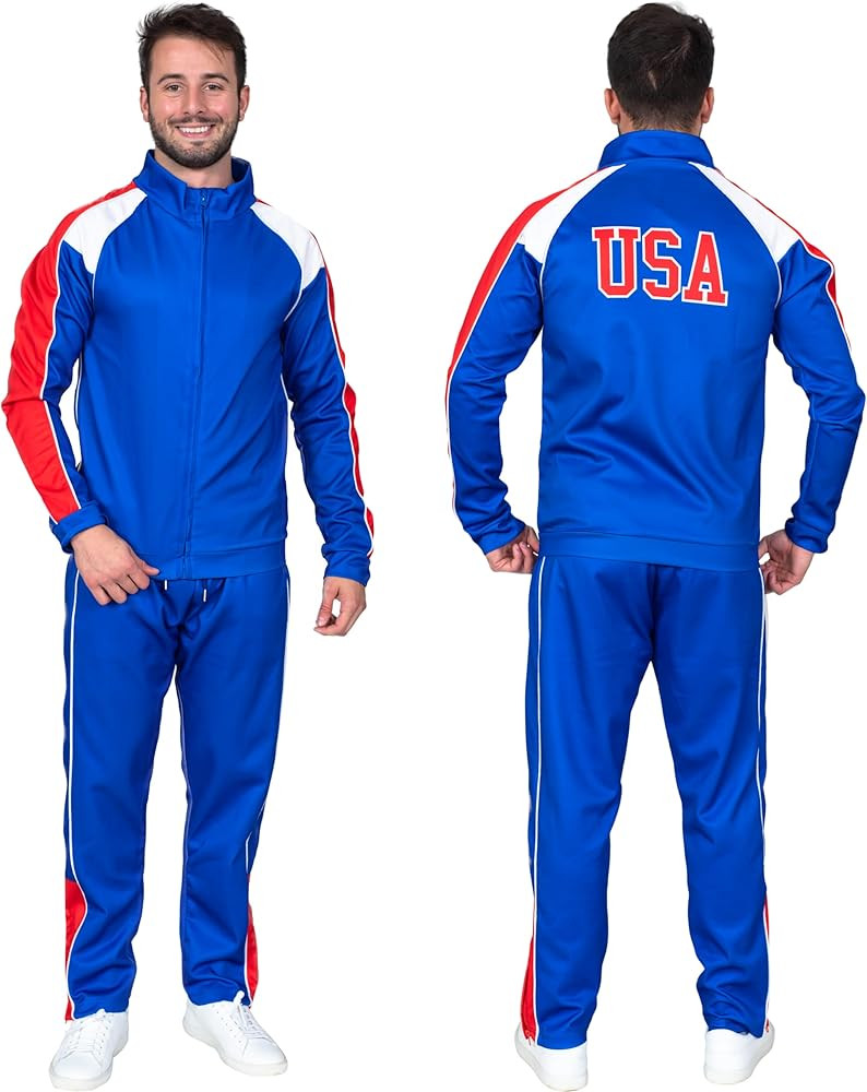 Beer Fest USA Blue and Red Tracksuit Jacket and Pants Halloween Costume Cosplay | Amazon (US)