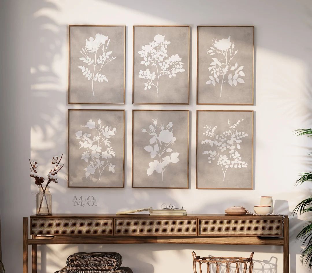 Neutral Floral Wall Art, Rustic Modern Art Print, Set of 6 Gallery Wall Prints, Neutral Botanical... | Etsy (US)