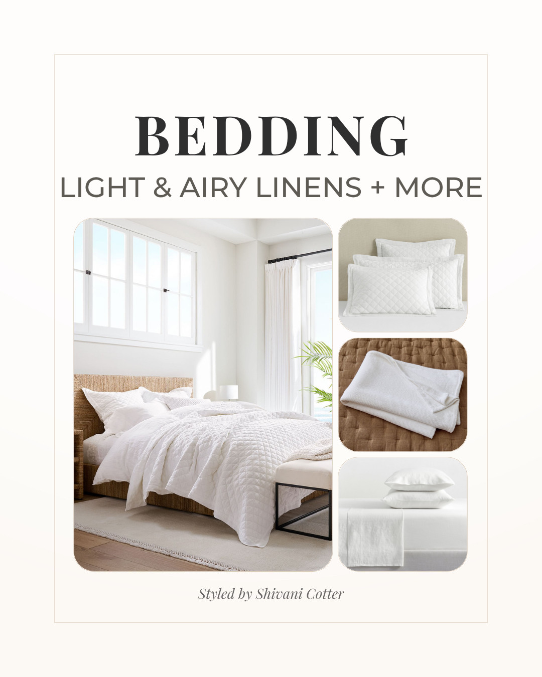 Light & Airy Bedding Edit 🤍 Linen Sheets, Quilts + Coastal Bedroom Staples
If you love a soft, light and airy bedroom, this is the bedding that creates it.
Belgian flax linen, diamond quilt layers, crisp white sheets, and neutral textures for that coastal, Pottery Barn inspired look.
• Linen sheet set
• Quilted shams + quilt
• Lightweight cotton blanket
• Neutral bedroom decor accents
Perfect for creating a calm, elevated, hotel-inspired bedroom that feels fresh year-round.
Everything linked in my LTK. Save this for your bedroom refresh 🤍 

 #linen #bedroom #linenbedding #whitebedroom #coastal

#LTKHome