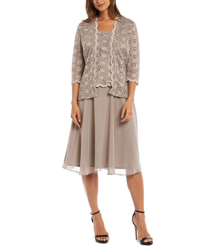 R & M Richards R&M Richards Sequined Lace Chiffon Dress and Jacket & Reviews - Dresses - Women - ... | Macys (US)