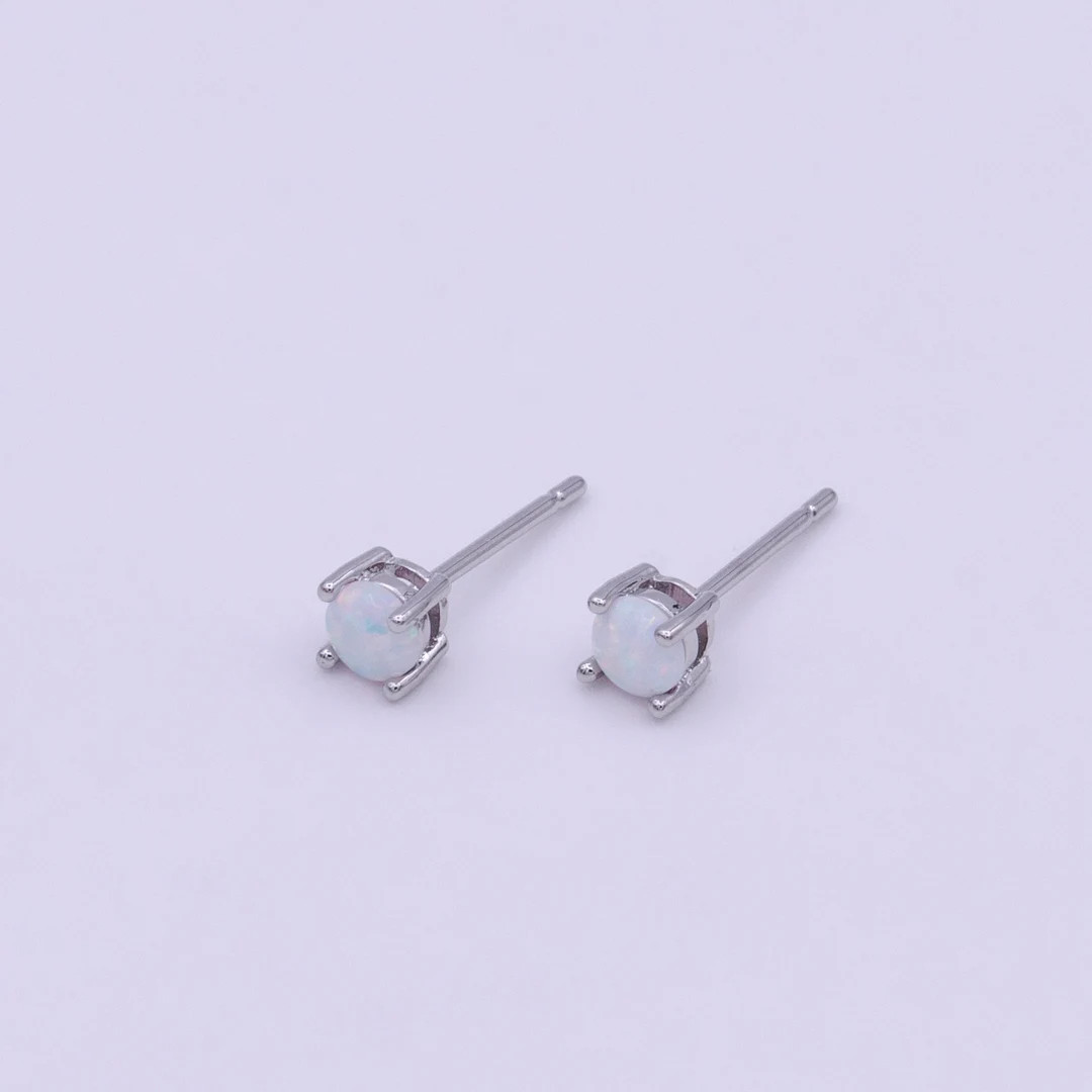 Dainty White Crystal Gemstone on Silver Stud Earrings, Minimalistic Small White Gold Filled Jewel... | Etsy (US)