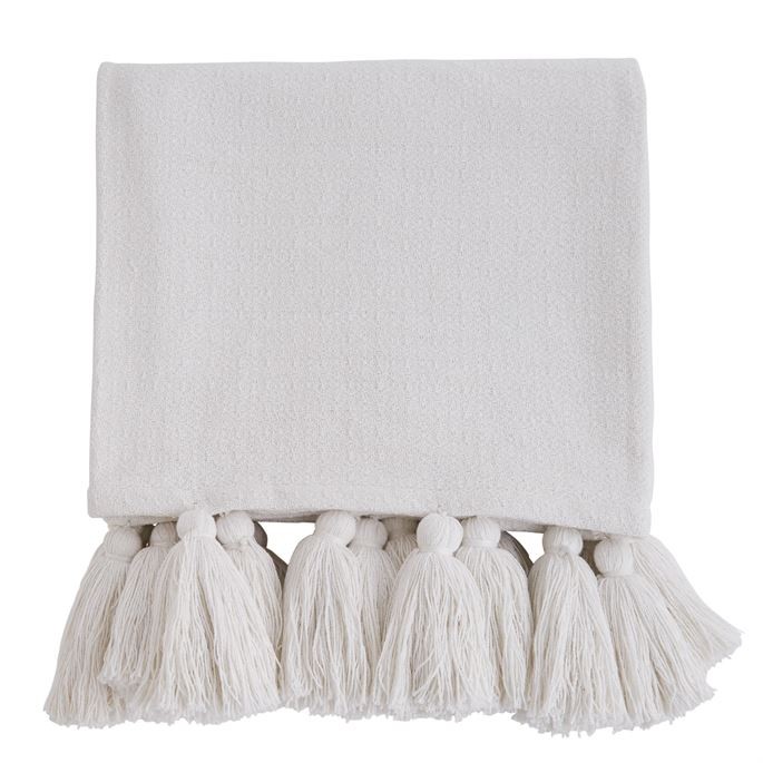 White Woven Tassel Throw Blanket | Mud Pie (US)
