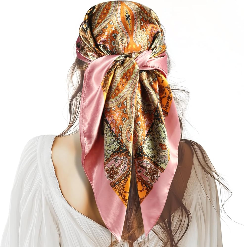 35” Large Square Satin Head Scarf - 1Pcs Satin Hair Scarf Silk Bandana Head Wraps For Women | Amazon (US)