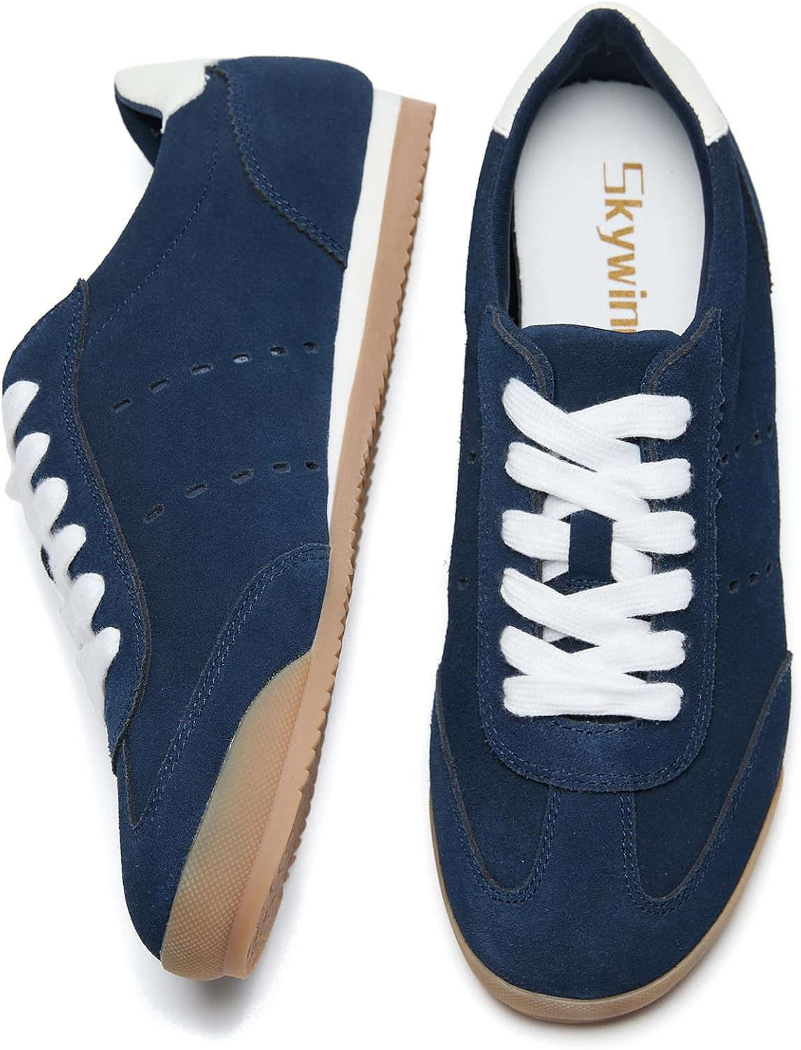 Skywind Women's Genuine Leather Suede Sneakers Lightweight Retro Low Profile Sneaker for Women Casual Everyday Comfort Walking Shoes | Amazon (US)