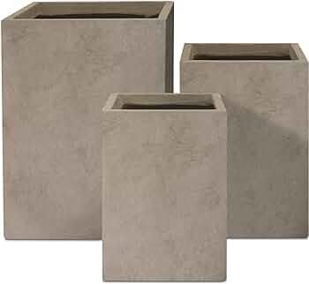 Kante 19", 16" and 13" H Concrete Tall Square Planters Outdoor/Indoor Lightweight Planters Pots w... | Amazon (US)