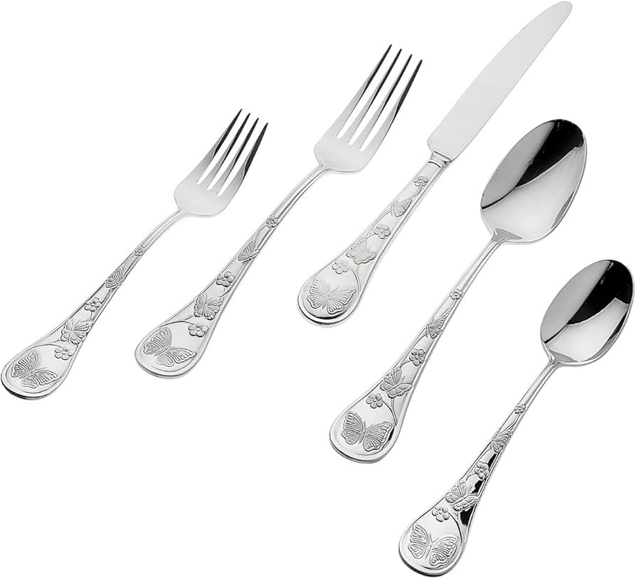 Godinger Flatware with Salad Fork, Dinner Fork, Tablespoon, Teaspoon and Knife, 18/10 Stainless S... | Amazon (US)