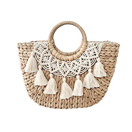 Burkburg Straw Beach Tote Bag Summer Woven Handbag Purse Tassel Small | Amazon (US)