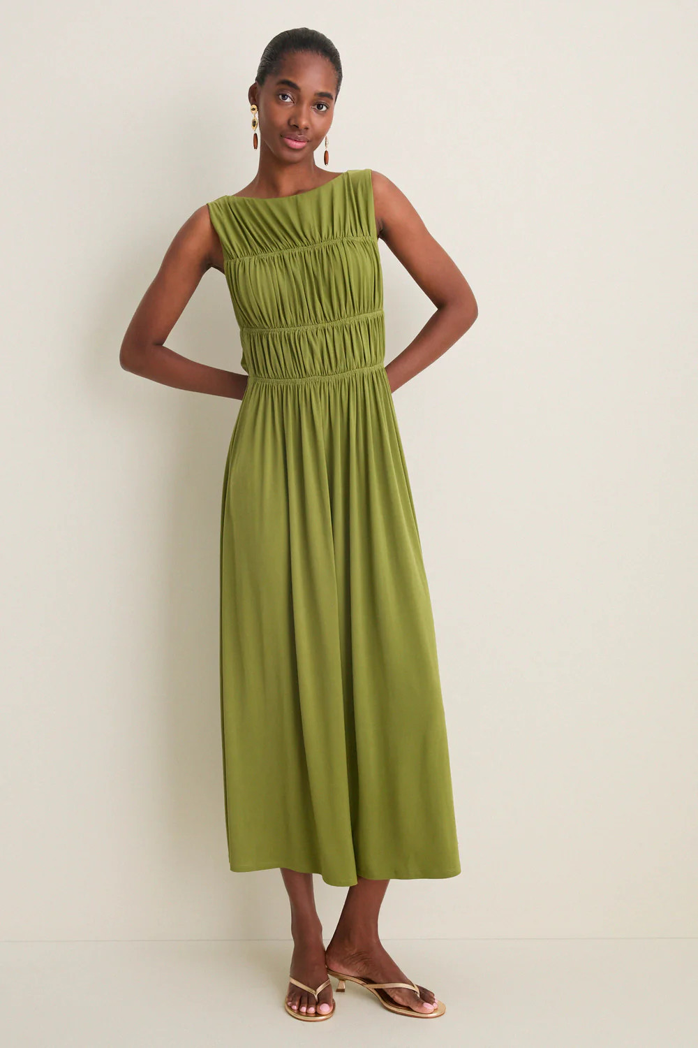 Cedar Green Crepe Jersey Smocked Aurelia Dress | Tuckernuck (US)