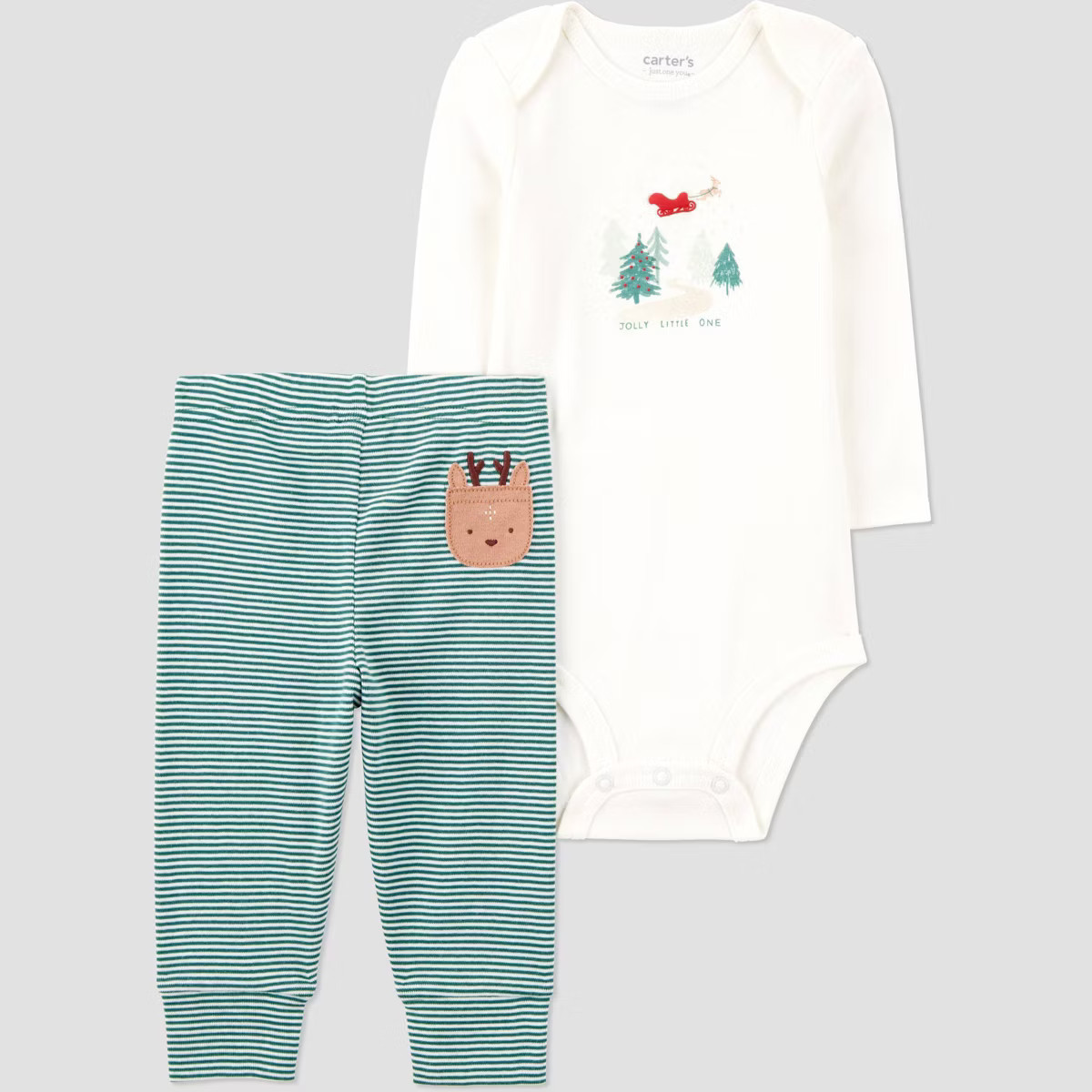 Carter's Just One You® Baby 2pc Christmas Striped Reindeer Top and Bottom Set - Green | Target