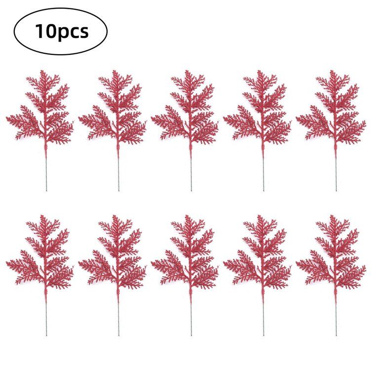 10 pcs Artificial Christmas Glitter Fern Leaves, Red Mock Branch Spray Christmas Tree Decorations... | Walmart (US)