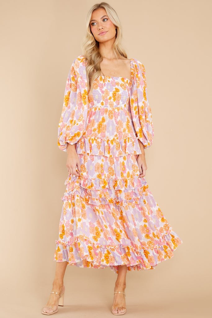 Lourdes Digital Flowers Long Dress | Red Dress 