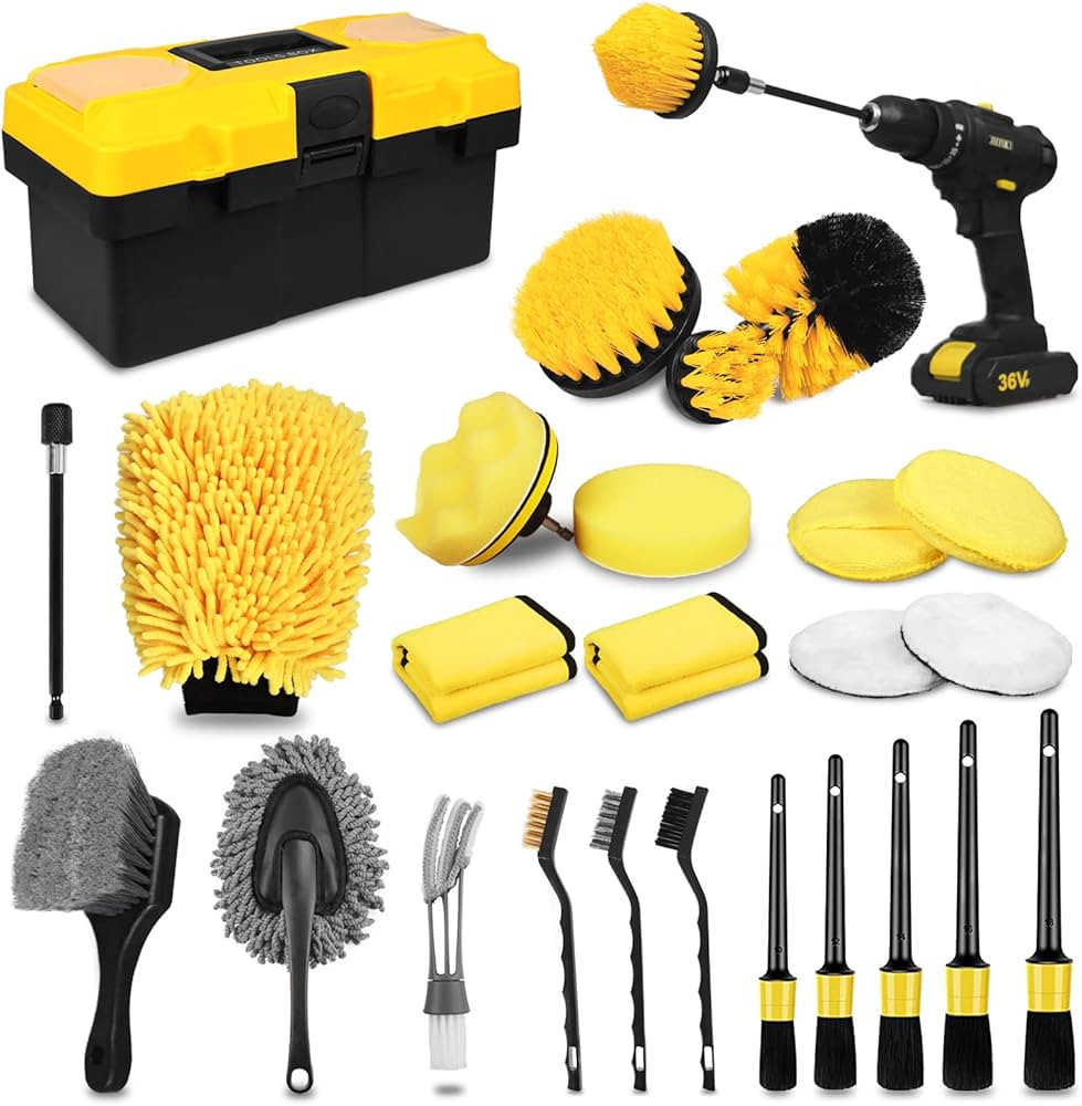 27Pcs Car Detailing Kit, Car Detailing Brush Set, Auto Detailing Drill Brush Set, Car Detailing B... | Amazon (US)