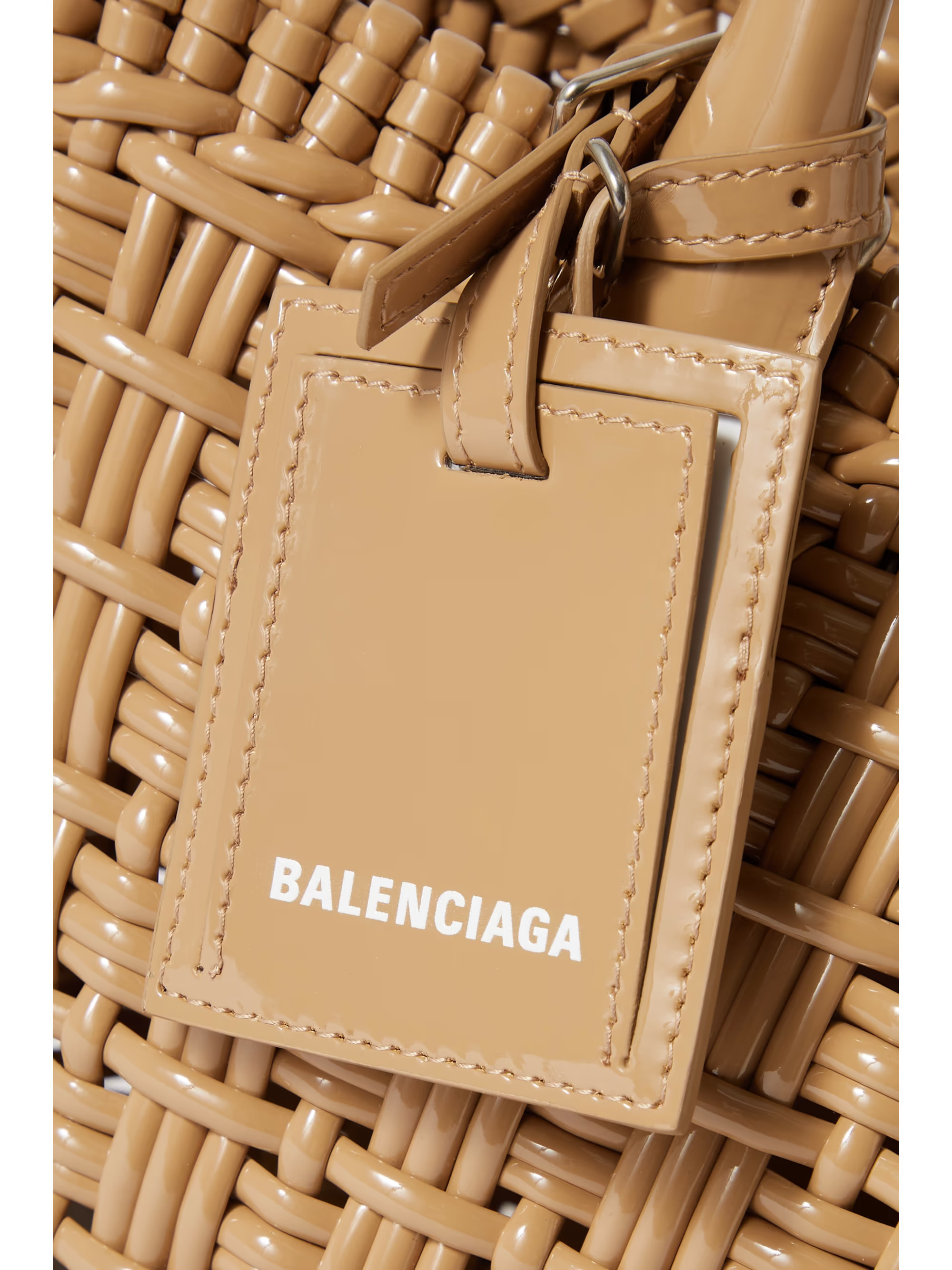 Beige Bistro Basket XS woven faux patent-leather tote | BALENCIAGA | NET-A-PORTER | NET-A-PORTER (US)