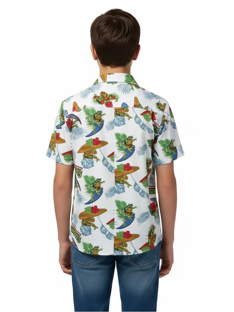 Teenage Mutant Ninja Turtles Boys Cotton Graphic Button Up Shirt with Short Sleeves, Sizes 4-18 -... | Walmart (US)