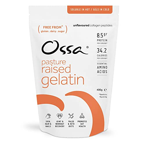 Ossa Pasture Raised Bovine Gelatin 400g Beef Gelatine Powder 100% Natural Keto Paleo Protein Powder with Essential Amino Acids Unflavoured Stabiliser | Amazon (UK)