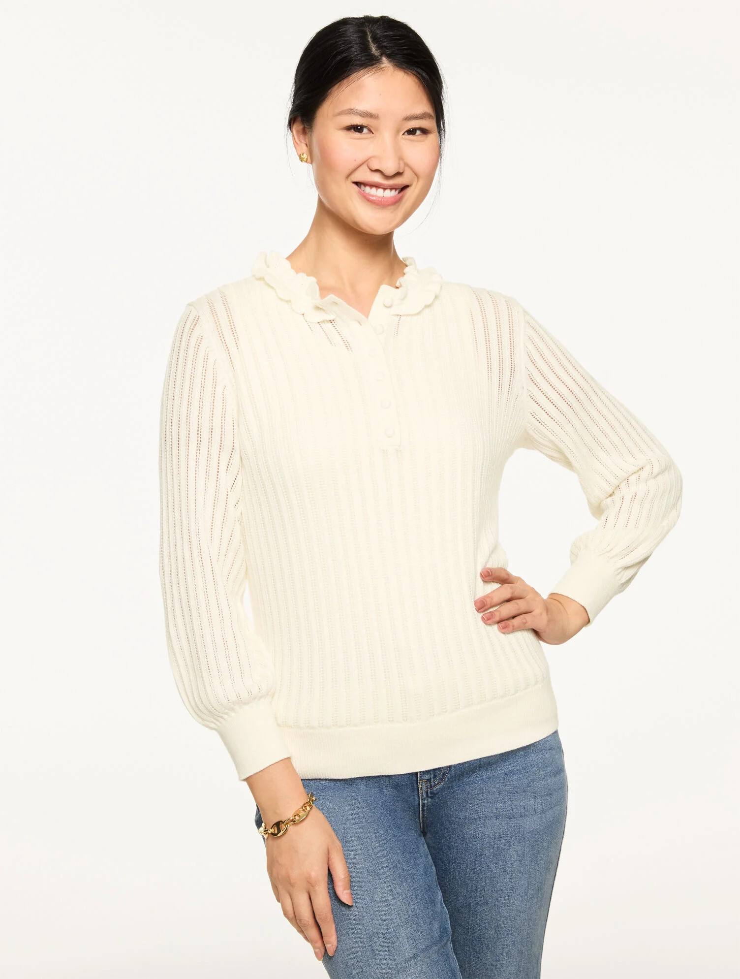 Ruffle Neck Henley Pullover | Talbots