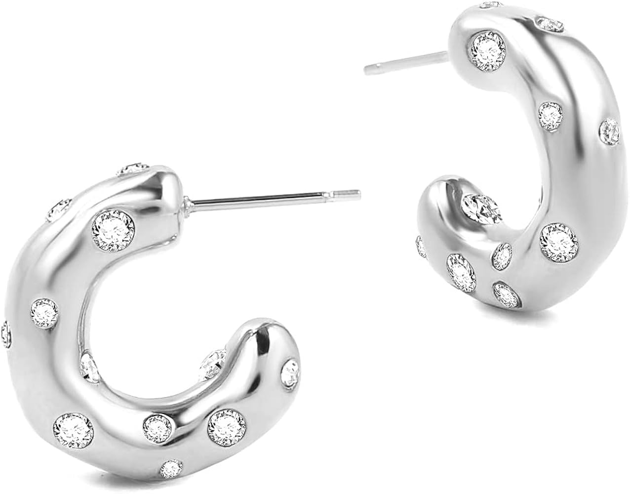 CONRAN KREMIX Small Thick Gold Chunky Hoop Earrings Diamond Lightweight Hoops For Women | Amazon (US)