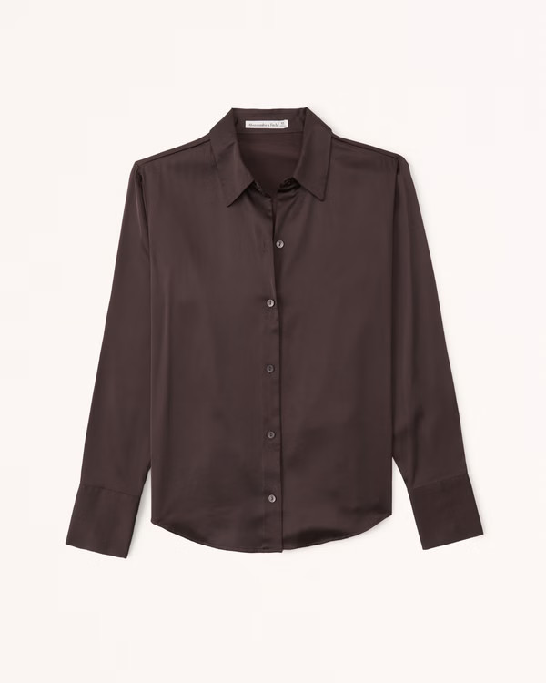 Women's Long-Sleeve Satin Button-Up Shirt | Women's Tops | Abercrombie.com | Abercrombie & Fitch (US)