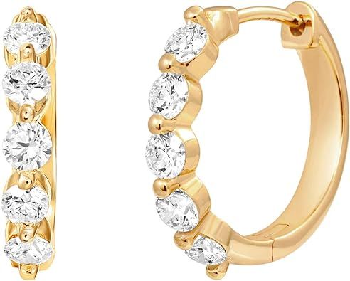 PAVOI 14K Gold Plated 925 Sterling Silver Post 16mm 5 Stone CZ Hoop Earrings for Women | Amazon (US)
