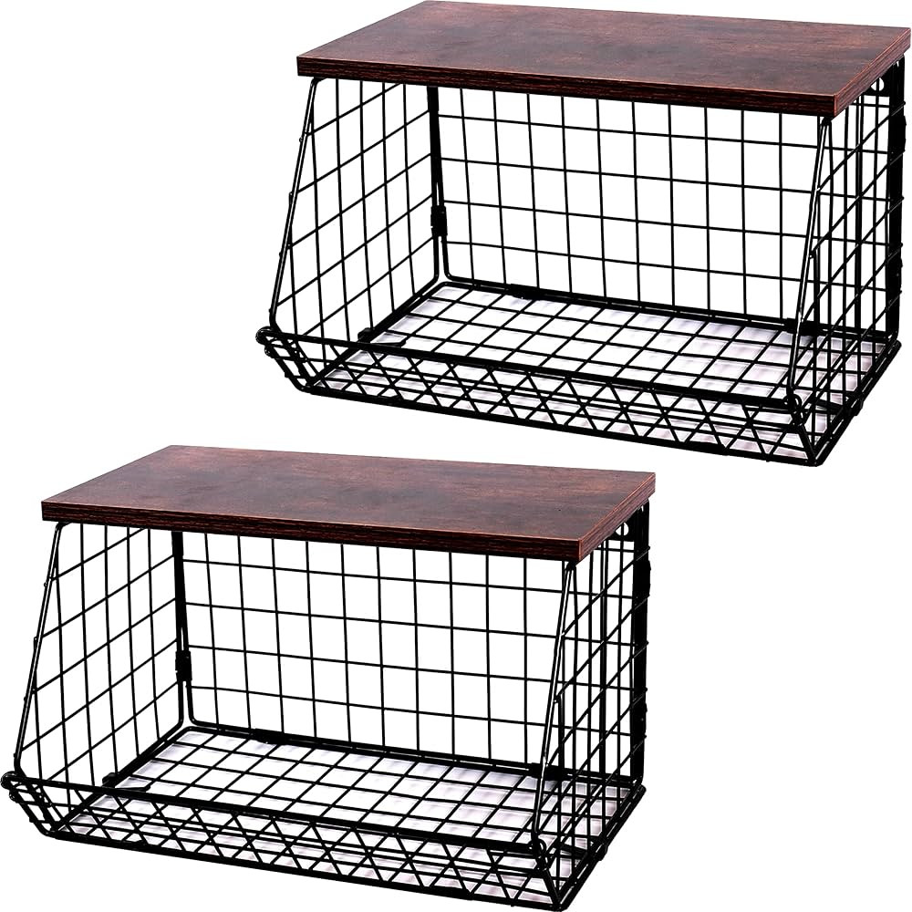 DOTORYDESIGN 2Pack Large Fruit Counter Basket with Stackable Wood Top & Wall-mounted-Pantry Cabin... | Amazon (US)