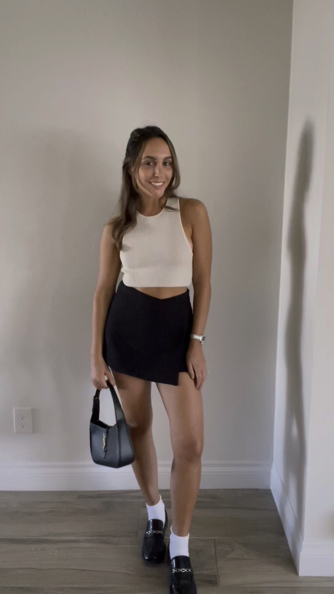 Fall transition outfit 🍂 

Loafers, black skirt, ribbed crop top, casual outfit, casual fit, fall transition fit, ootd, revolve outfit 

#LTKshoecrush #LTKstyletip #LTKVideo