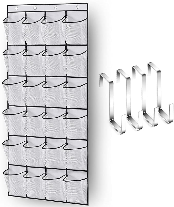 MISSLO Over The Door Shoe Organizer 24 Large Mesh Pockets, White | Amazon (US)