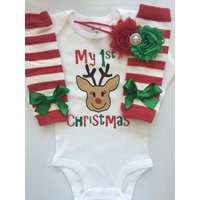 Baby Girl 1st Christmas Outfit - Preemie Newborn Infant My First Outfit- Baby Girl Clothes- Girls | Etsy (US)