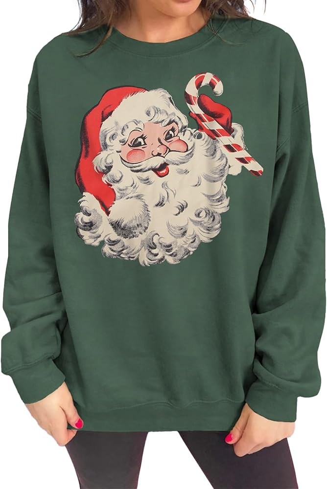 IZYJOY Women Christmas Santa Sweatshirt Retro Santa Claus Pullover Oversized Top Crewneck Long Sl... | Amazon (US)