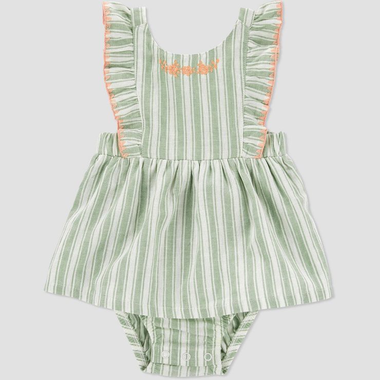 Carter's Just One You® Baby Girls' Linen Striped Romper - Green | Target