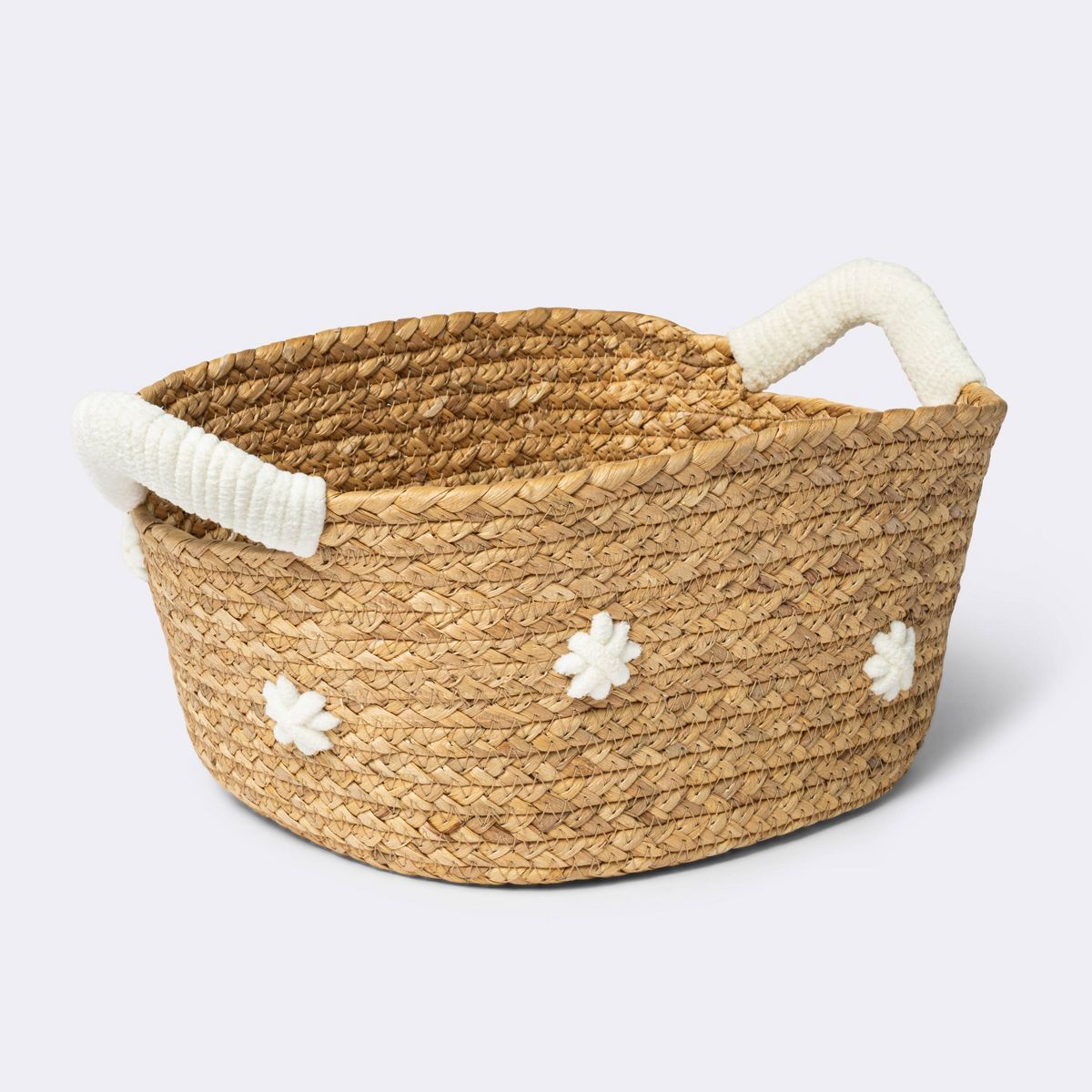 Braided Water Hyacinth with Tufted Embroidery Square Storage Basket - Cloud Island™ | Target