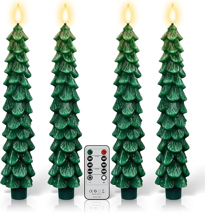 4 Pack Flameless Christmas Tree Candles with Remote, 9.8” LED Battery Operated Taper Candles, G... | Amazon (US)