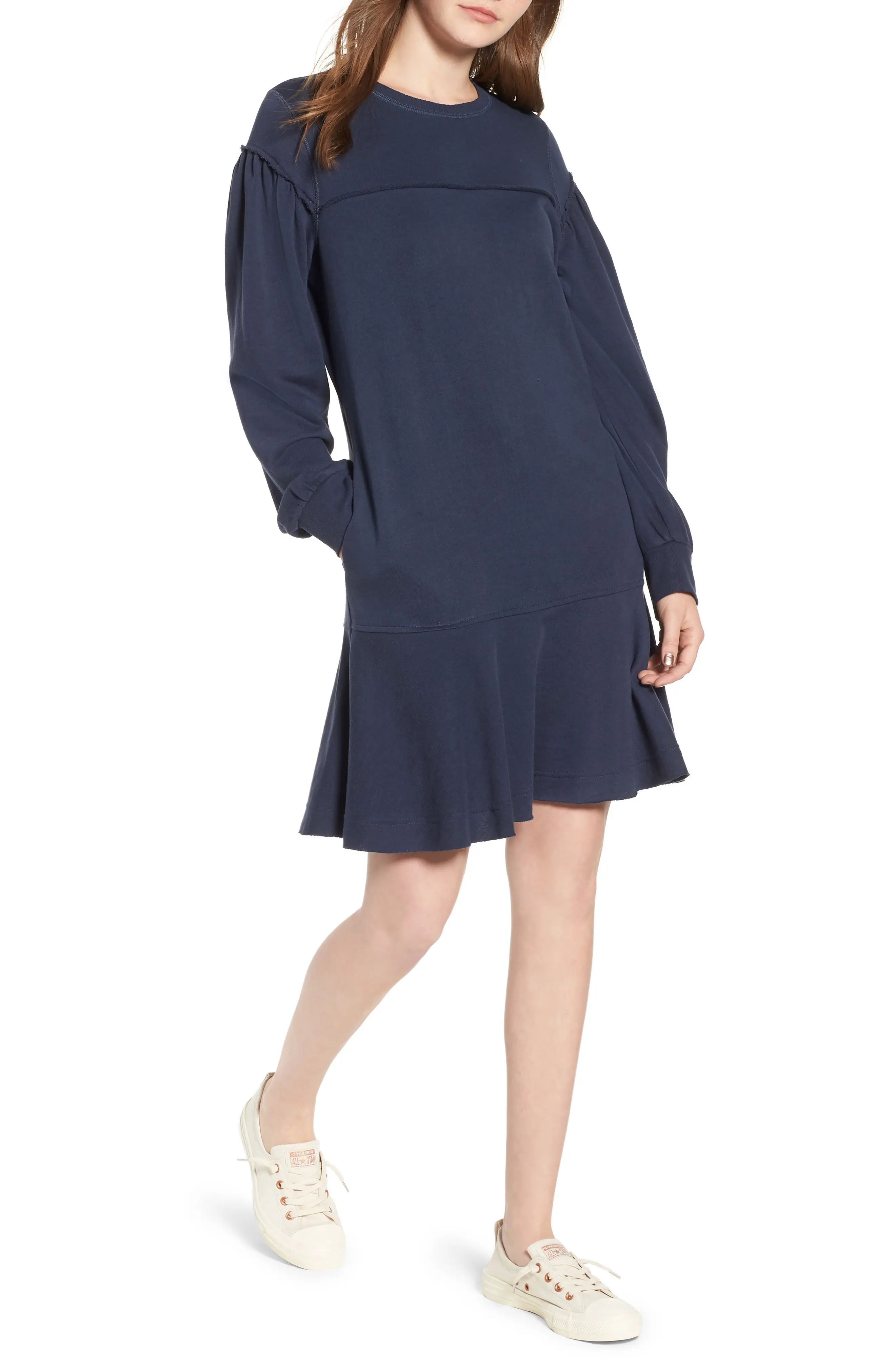 Caslon® Ruffle Hem Cotton Blend Sweatshirt Dress (Regular & Petite) | Nordstrom