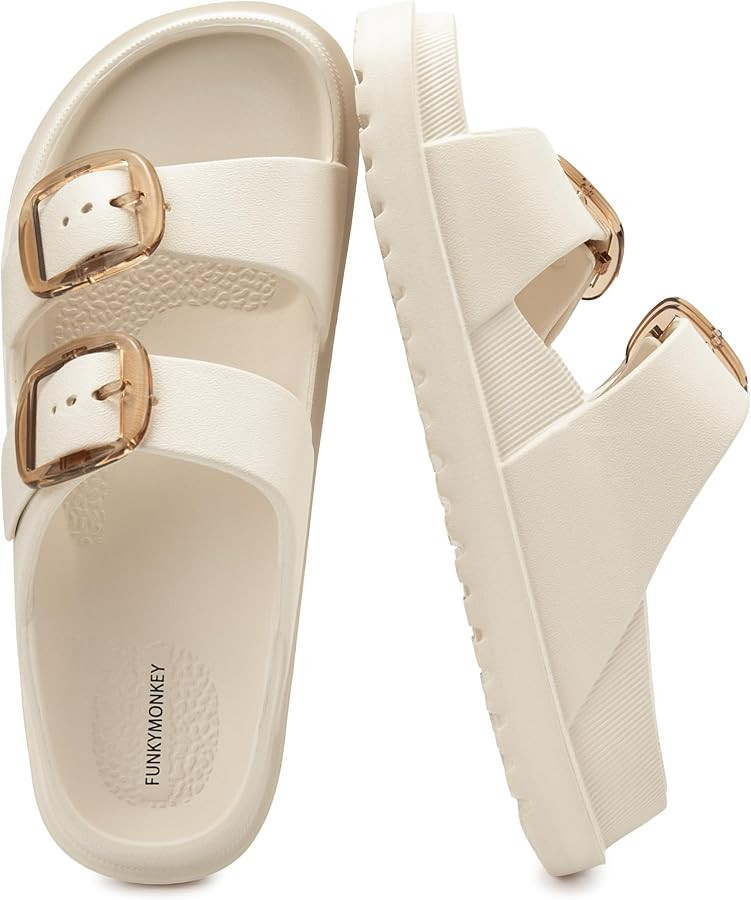 FUNKYMONKEY Women's Comfort Slides Non-Slip Lightweight Flat Beach Sandals | Amazon (US)